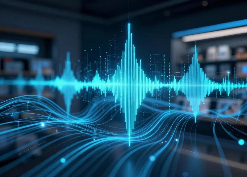Abstract digital visualization of security waves and data streams representing the evolution of FMCG protection.