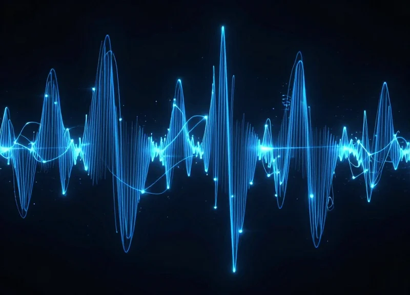 Abstract technical visualization of 58kHz magnetic frequency waves and oscillating energy nodes.