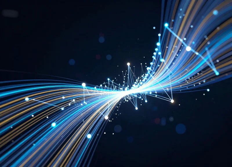 Abstract visualization of EAS and RFID data streams merging into a unified flow.