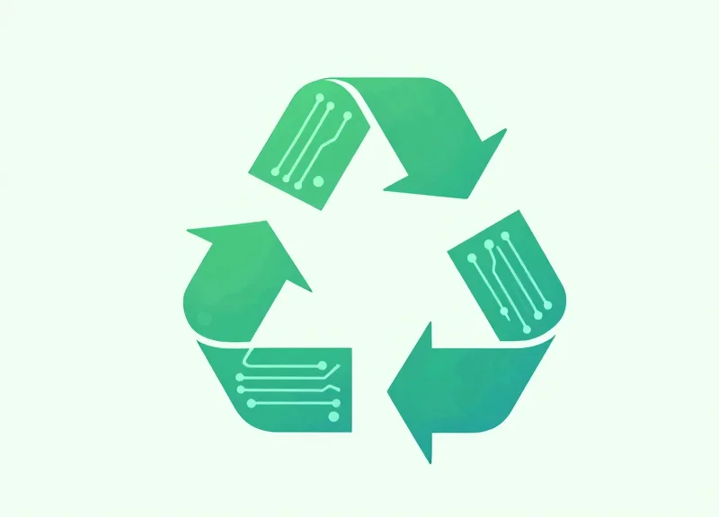 Flat vector illustration of a green tech leaf symbolizing sustainable retail and the circular economy.