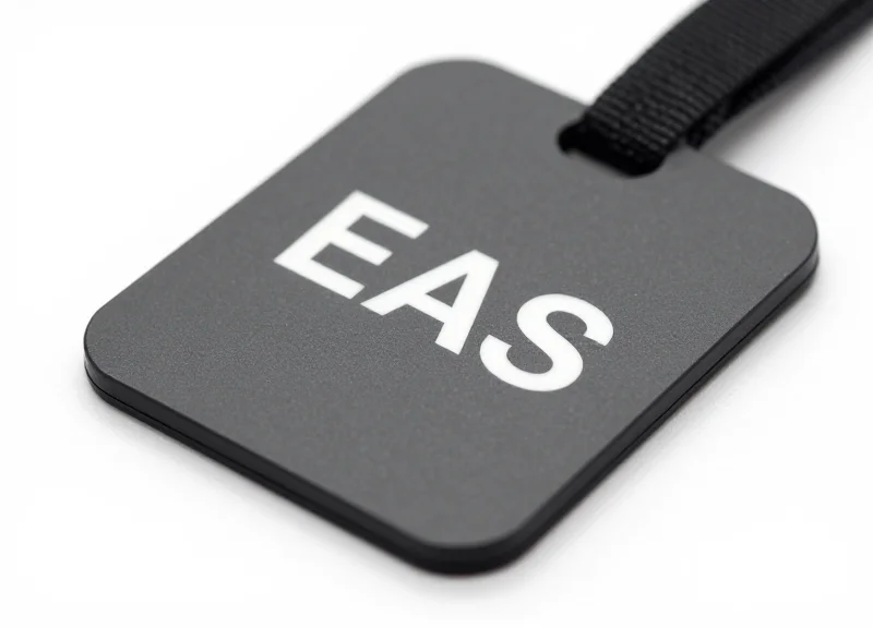 Macro close-up of a matte finish EAS security tag with soft coating
