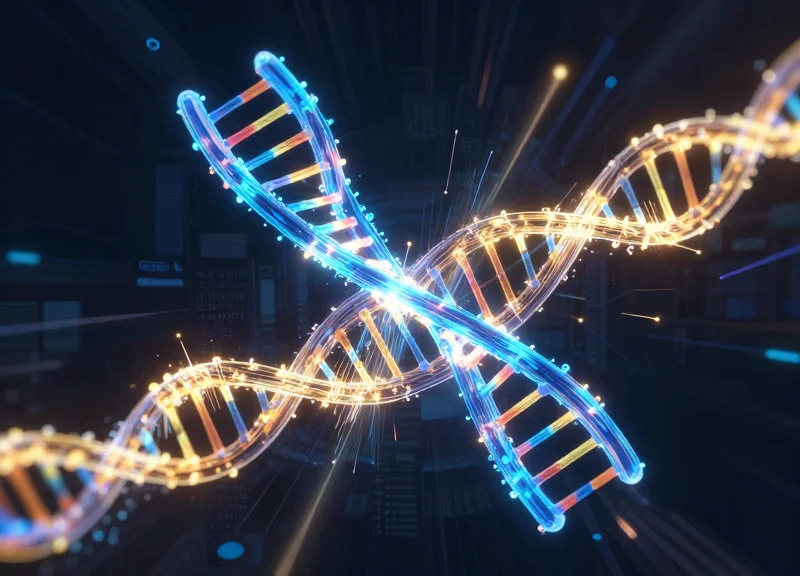Abstract visualization of glowing data streams representing the integration of EAS and RFID technology.
