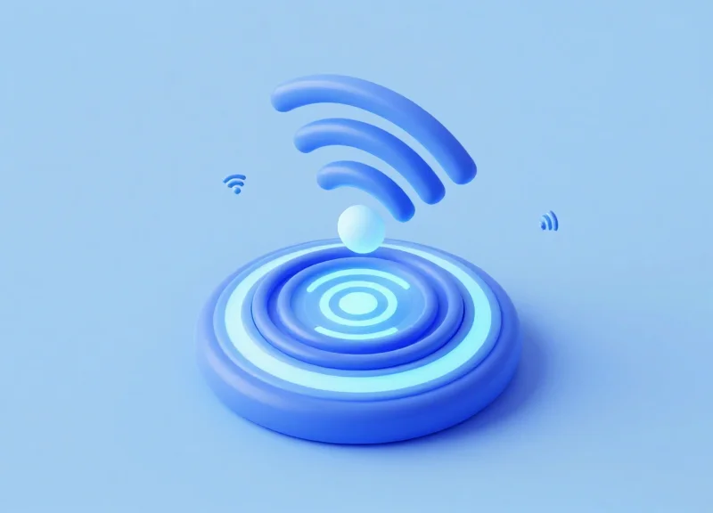 Isometric 3D view of a milk powder can equipped with a glowing RFID sensor base and digital signal waves.