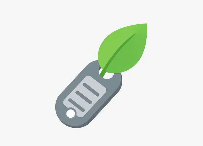A flat vector illustration representing sustainable loss prevention hardware with a green leaf and mechanical parts.
