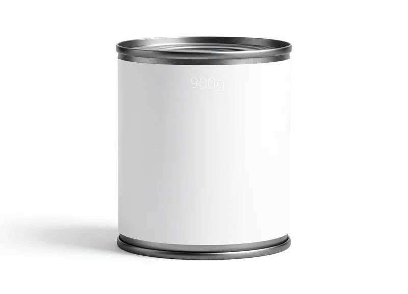 A milk powder can with the base installed, showing no damage to the outer label
