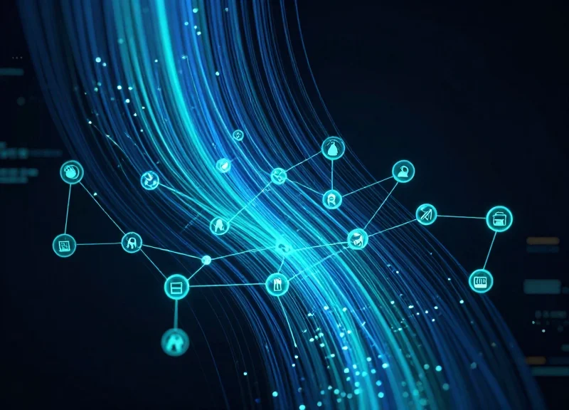 Abstract visualization of digital data streams and glowing nodes representing 2026 technology trends.