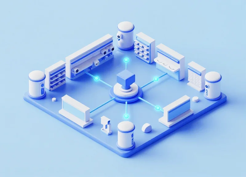 Isometric view of a retail environment showing connected RFID security systems.