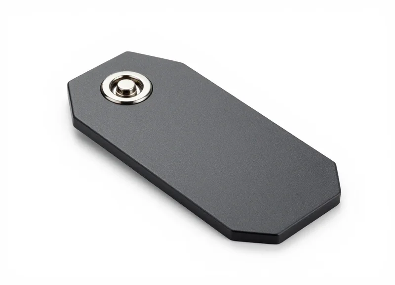 High-detail studio shot of a tamper-proof security tag with a heavy-duty locking mechanism