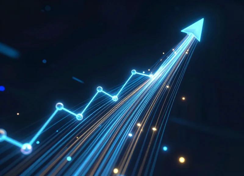 Abstract visualization of glowing financial data streams moving upward to represent profit growth.