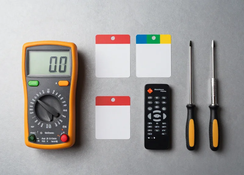 Neatly arranged professional security calibration tools on a technical workbench.