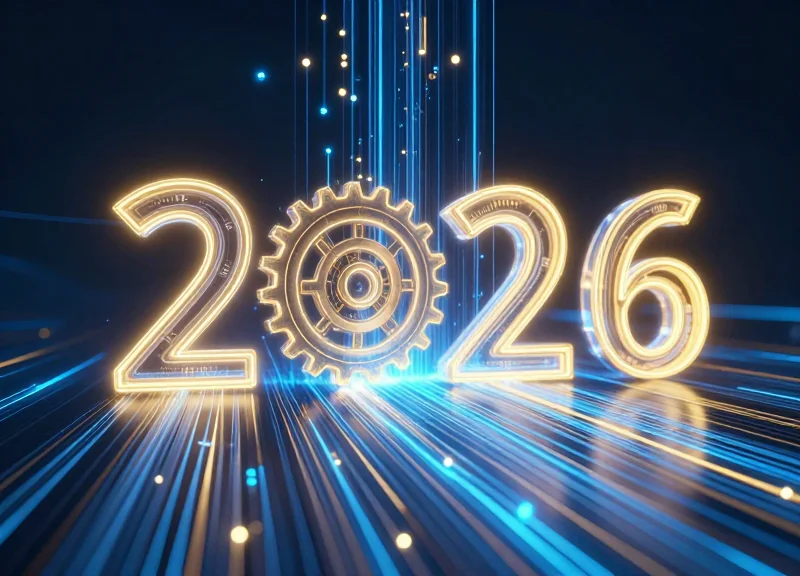 Abstract tech visualization representing the shift towards the year 2026 in retail technology.
