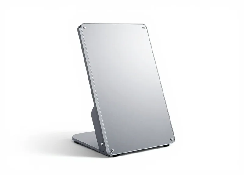 A modern standalone EAS security antenna pedestal with a sleek metallic finish.