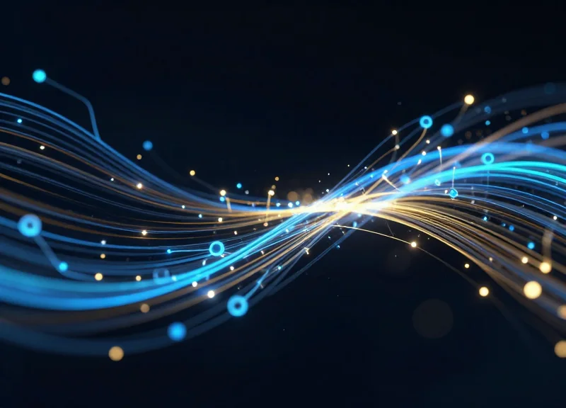 Abstract representation of high-speed data flow and low latency synchronization.