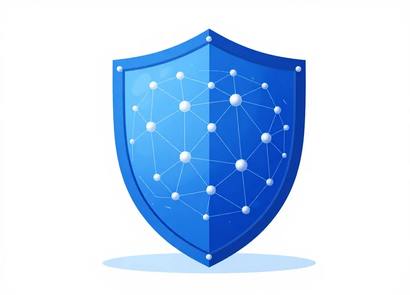 Minimalist vector illustration of a digital shield protecting global data flow.