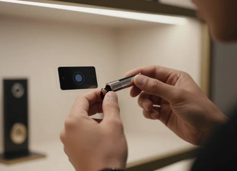 Close-up of a high-tech retail environment showing RFID technology integration.