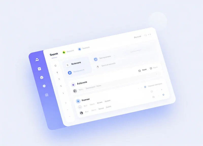 Modern software interface mockup with floating cards and glassmorphism effect illustrating API integration.