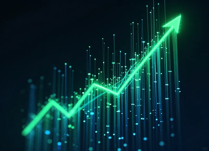 Abstract digital visualization of rising data curves and financial ROI growth.