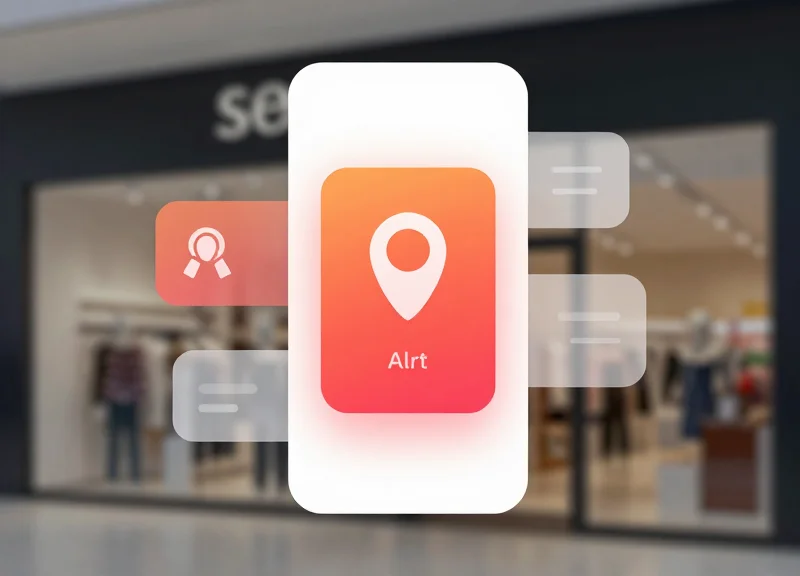 Abstract UI mockup of a security alert notification on a mobile device for retail staff