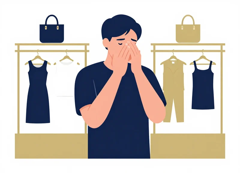 Abstract illustration representing the social tension of a false alarm in a luxury store environment.