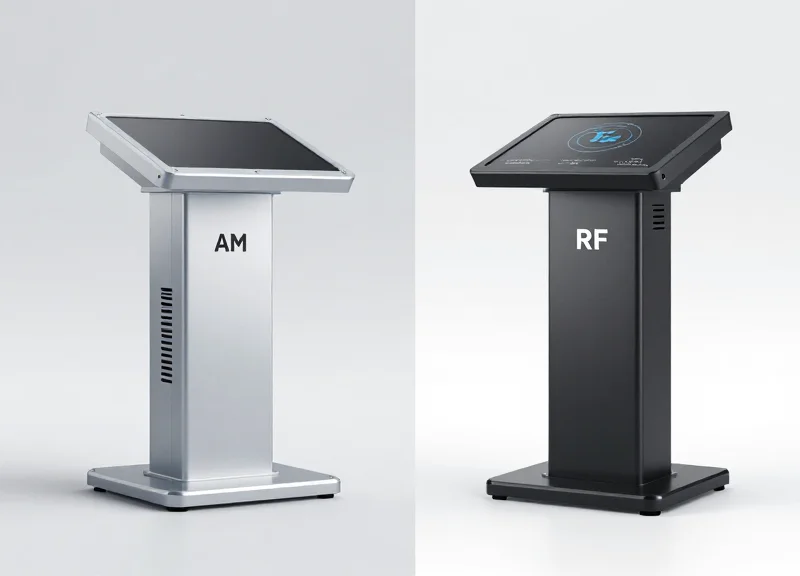 Side-by-side comparison of AM and RF security pedestal designs.