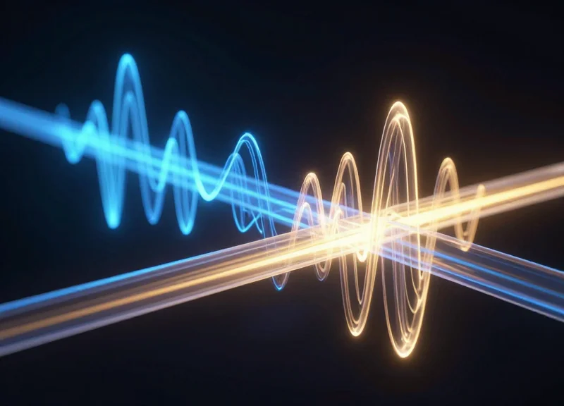 Abstract visualization of two different electromagnetic frequencies showing different wave patterns.