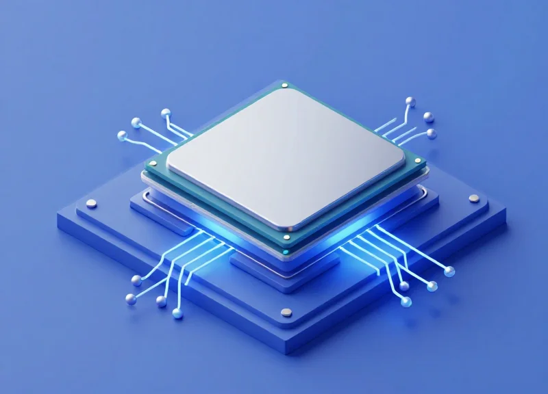An isometric view of a digital signal processing chip with glowing data flows.