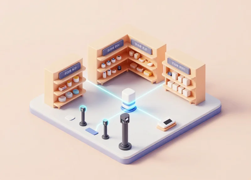 A smart retail store model showing connected ESL and RFID systems.