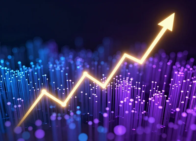 An abstract visual representation of financial growth and data trends in a futuristic retail technology style.
