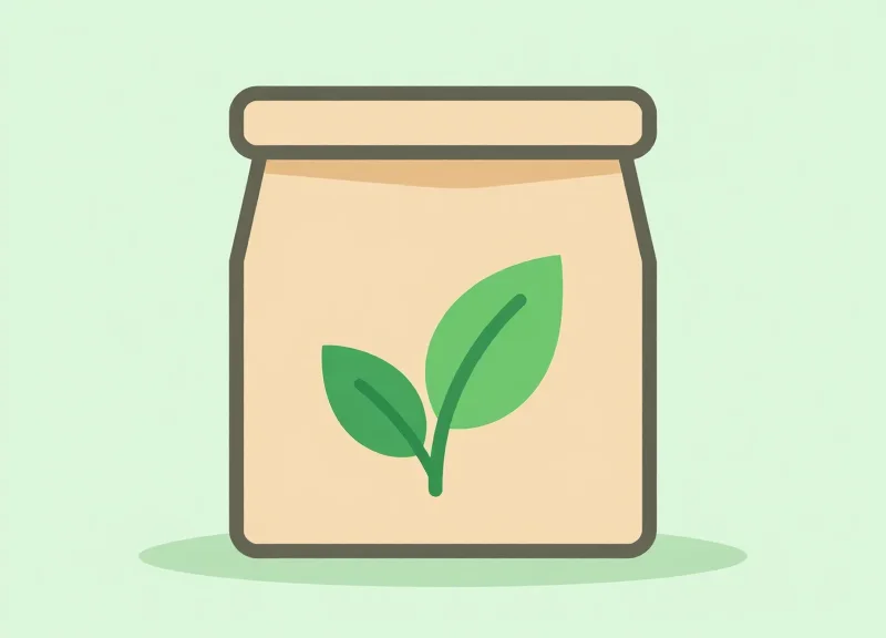 Flat vector illustration of a green plant sprout growing out of a cardboard package symbolizing sustainable labeling.