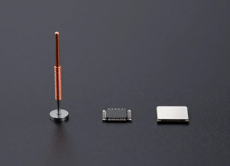 Side-by-side comparison of two different types of thin, flexible security tag inserts on a dark background.