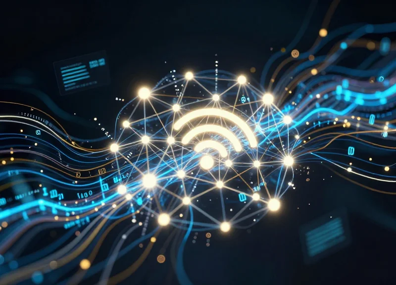 Conceptual visualization of the intersection between AI neural networks and RFID data.