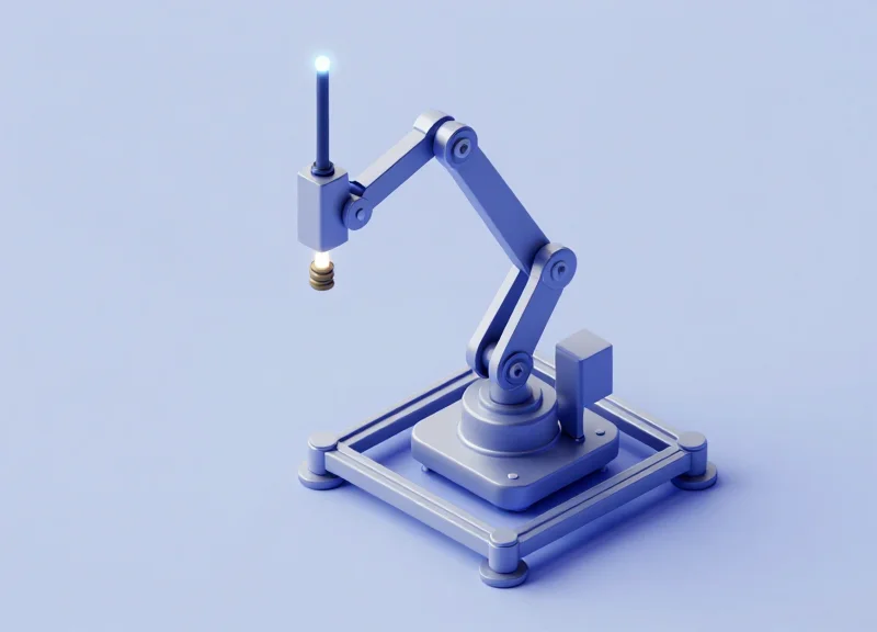 Isometric view of RFID antenna positioning on a stacker crane arm.