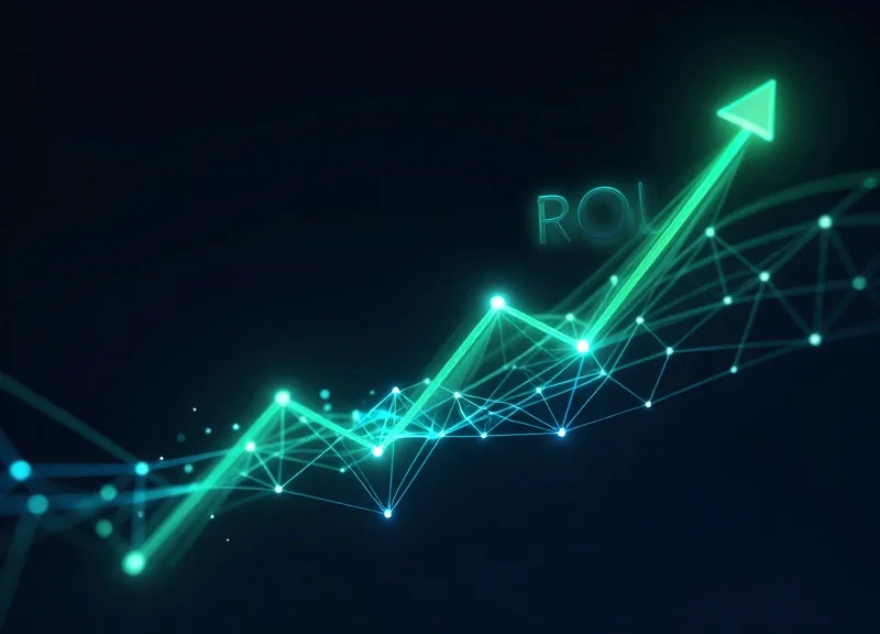 Abstract upward trending light trails representing financial growth and return on investment.