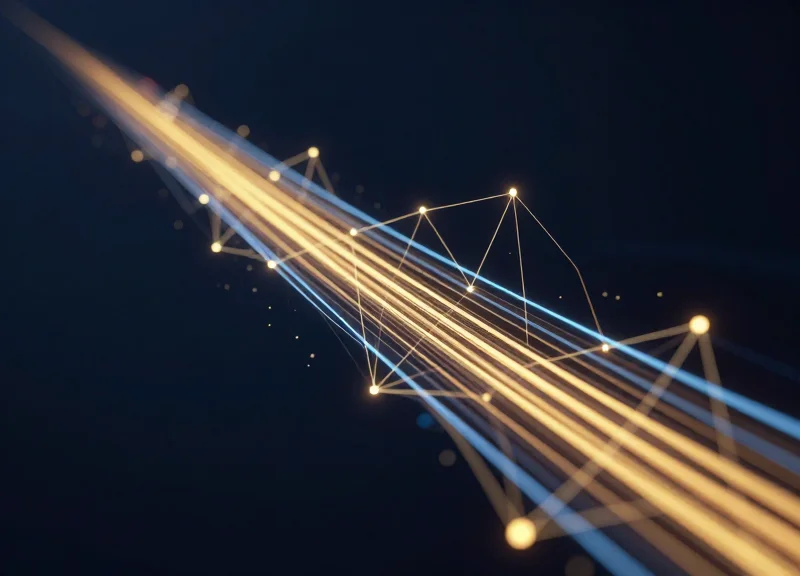 Abstract data visualization showing upward growth and golden light trails representing ROI.