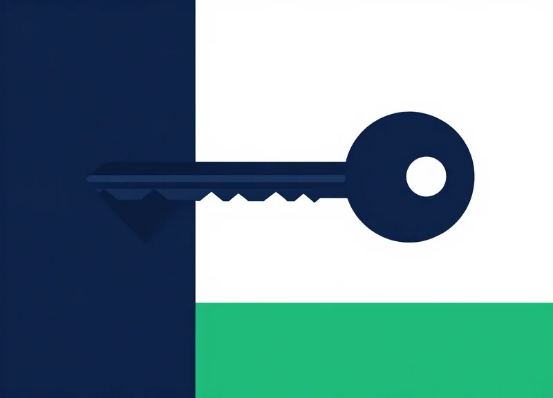 Flat vector illustration of a key unlocking a digital horizon, symbolizing future management