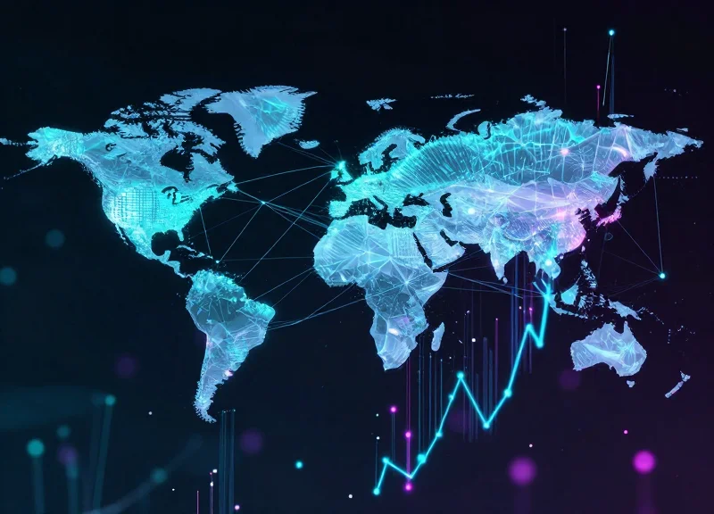 Abstract digital network showing data flowing between connected servers.