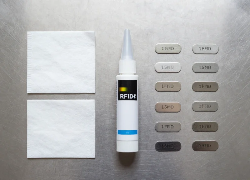 Set of tools and RFID tags for server infrastructure installation.