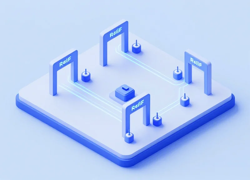 Isometric 3D model of an office with RFID infrastructure and readers.
