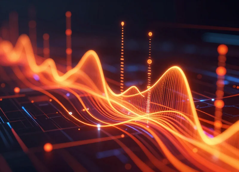 Abstract visualization of extreme heat and thermal waves moving through a digital grid