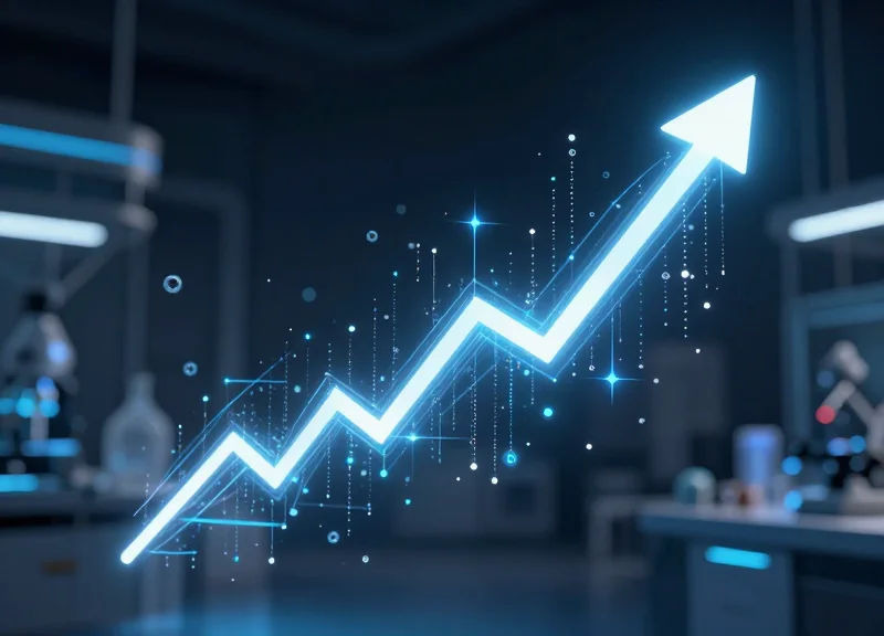 Abstract digital visualization of ROI growth and efficiency trails in a dark technical space.