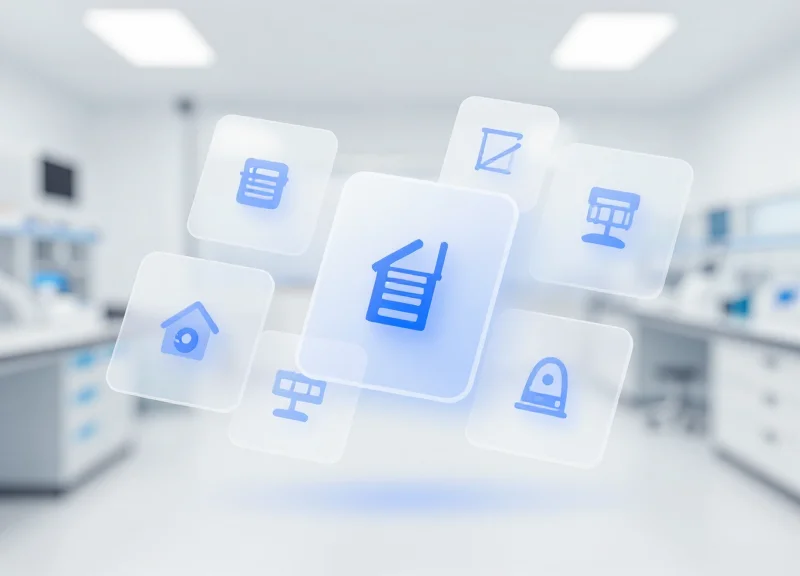 Abstract UI dashboard showing laboratory equipment management integration