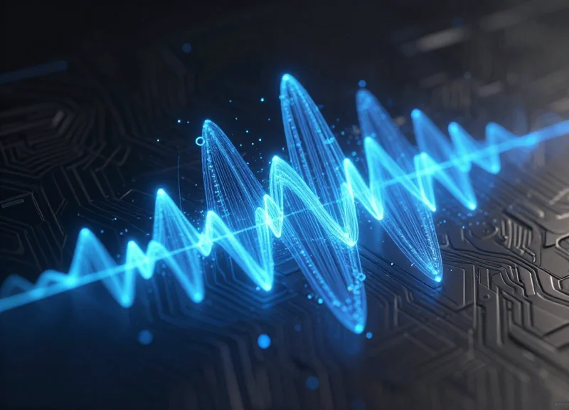 Abstract digital representation of radio frequency waves on metal surfaces