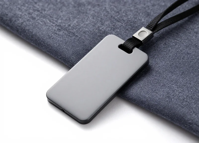 Macro view of a smooth-surfaced security tag clipped onto fine cashmere fabric without causing any distortion or damage.