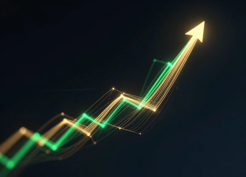 Abstract representation of financial growth and return on investment with upward light trails
