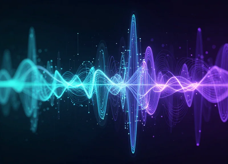 Abstract visualization of radio frequency signals and data flow in a retail environment.