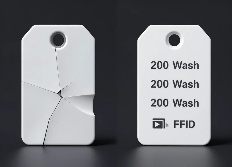 Comparison between a damaged cheap tag and a durable industrial RFID tag