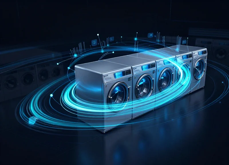 Abstract technology concept of digital laundry asset management network