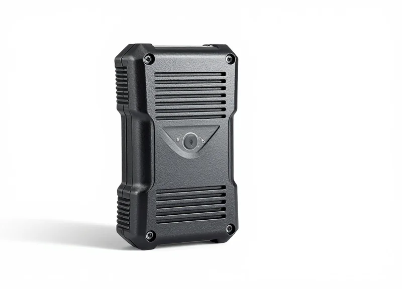 A professional studio shot of a rugged industrial RFID reader against a pure white background.