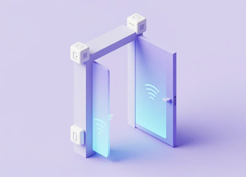 Isometric diagram of a doorway with four RFID antennas positioned for optimal coverage.