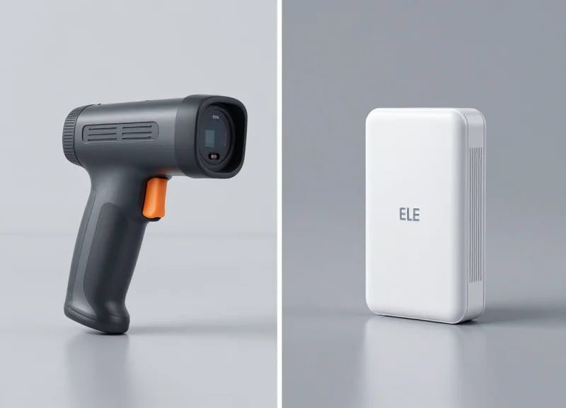 Side-by-side visual of an RFID reader and a BLE sensor